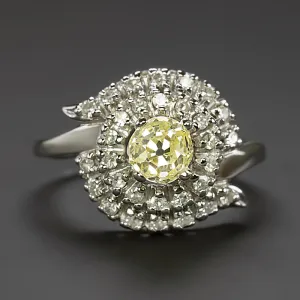 1.24ct OLD MINE CUT DIAMOND COCKTAIL RING FANCY LIGHT YELLOW VINTAGE STATEMENT