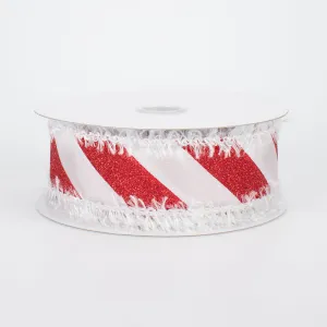 1.5" Fuzzy Edge Glittered Candy Cane Ribbon (10 Yards)