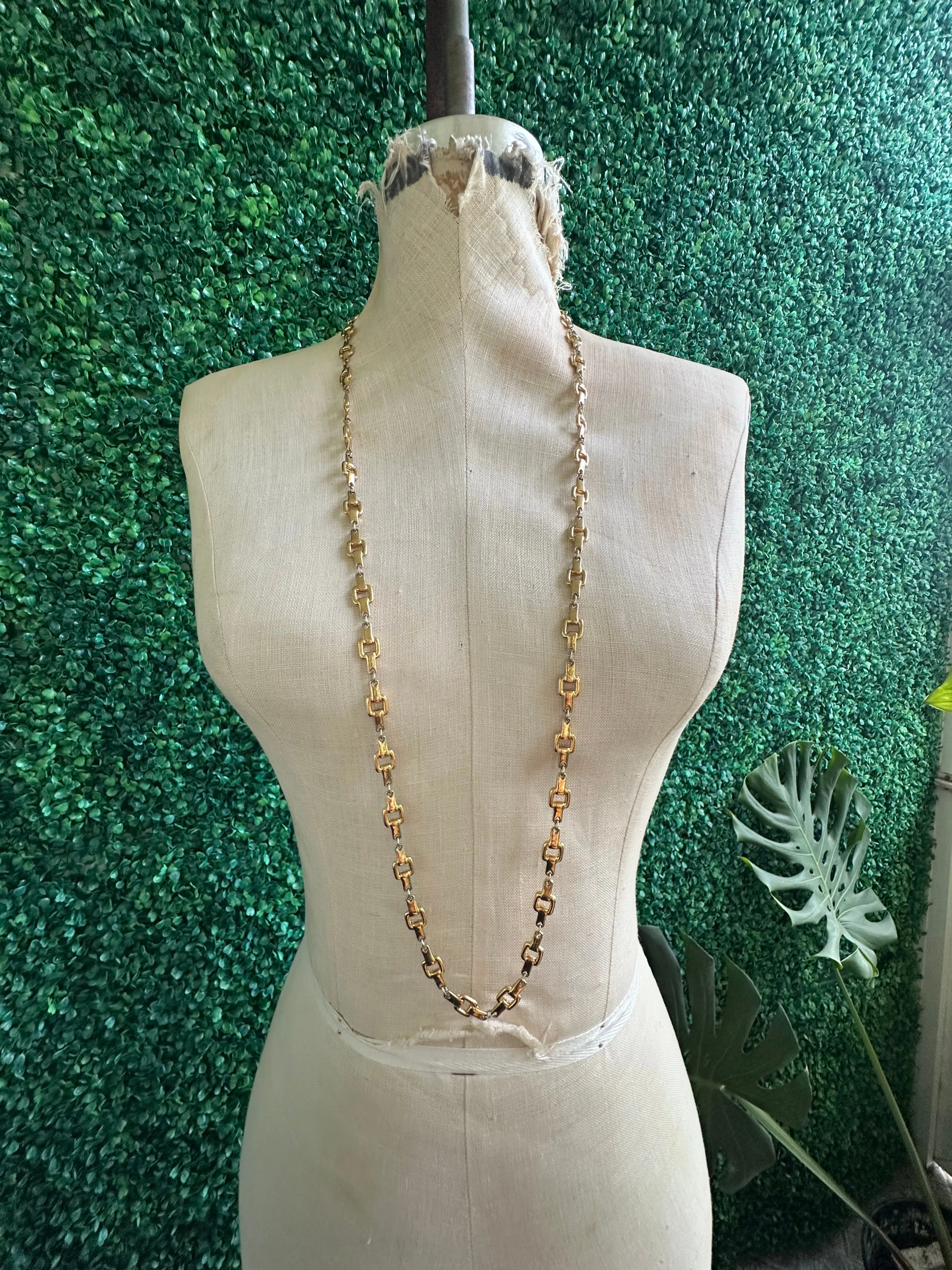 1980s NECKLACE Gold TONE GOLD BIT MESH   BOX Golden