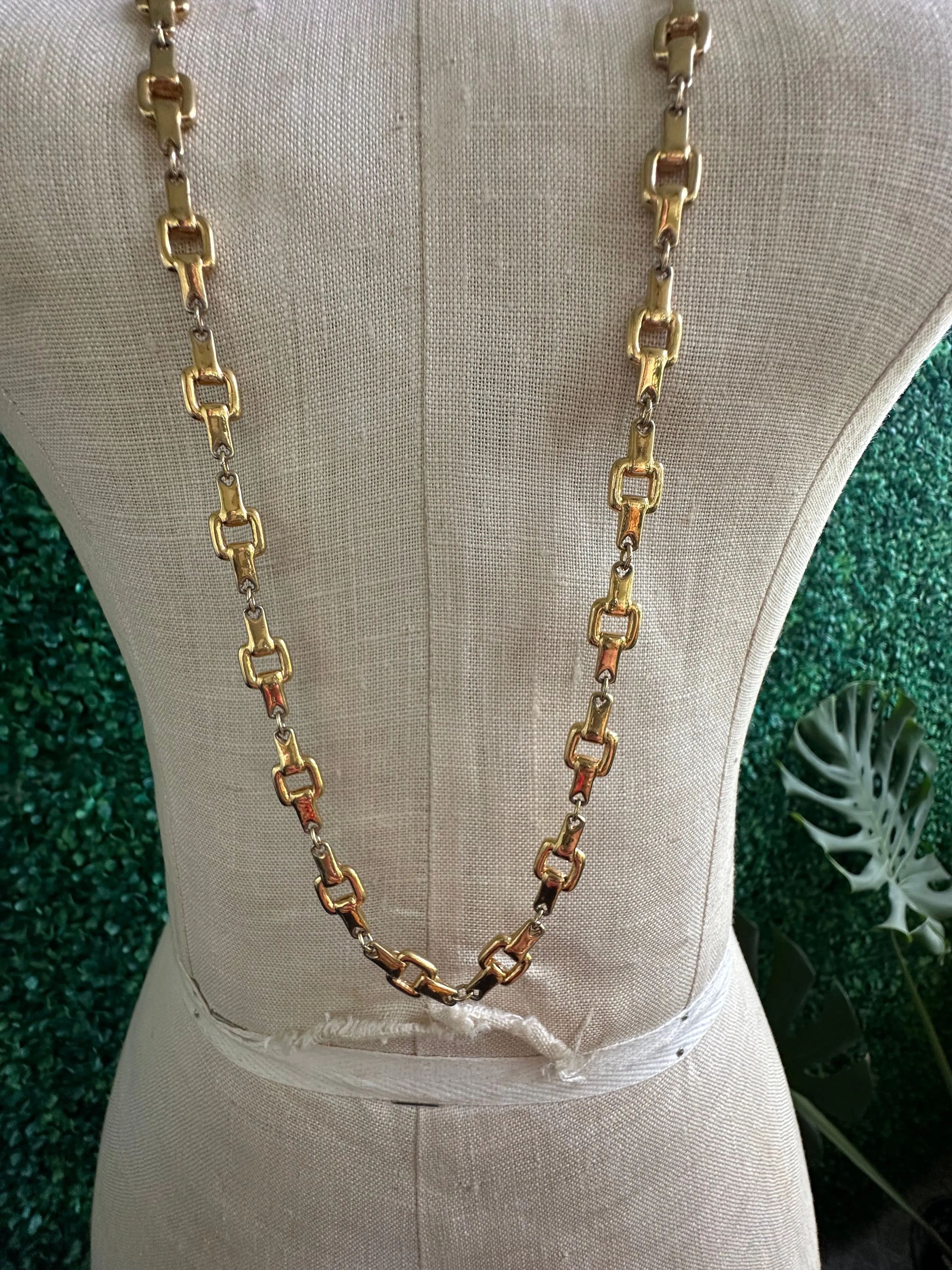 1980s NECKLACE Gold TONE GOLD BIT MESH   BOX Golden