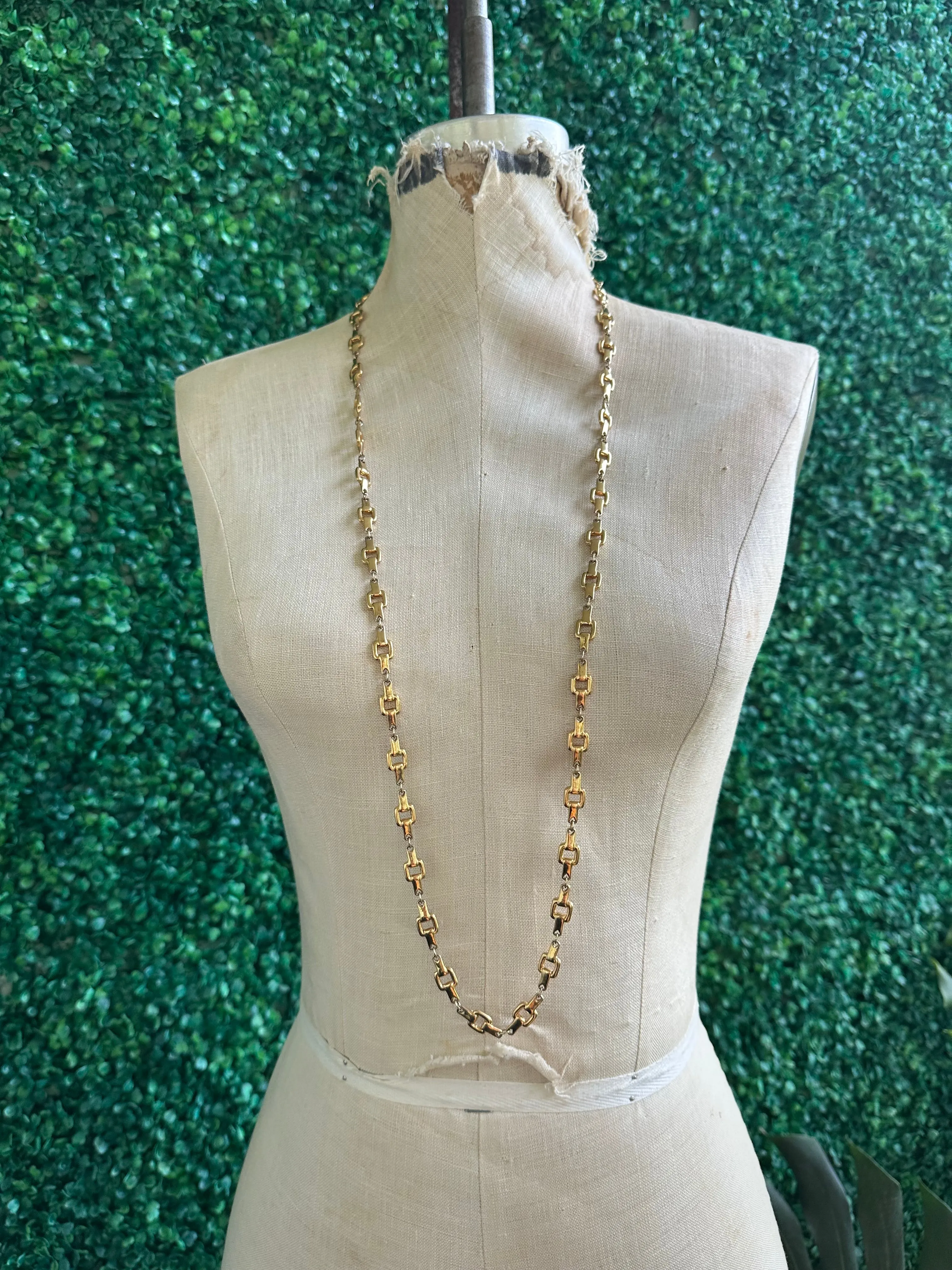 1980s NECKLACE Gold TONE GOLD BIT MESH   BOX Golden