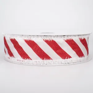 2.5" Fuzzy Edge Glittered Candy Cane Ribbon (50 Yards)