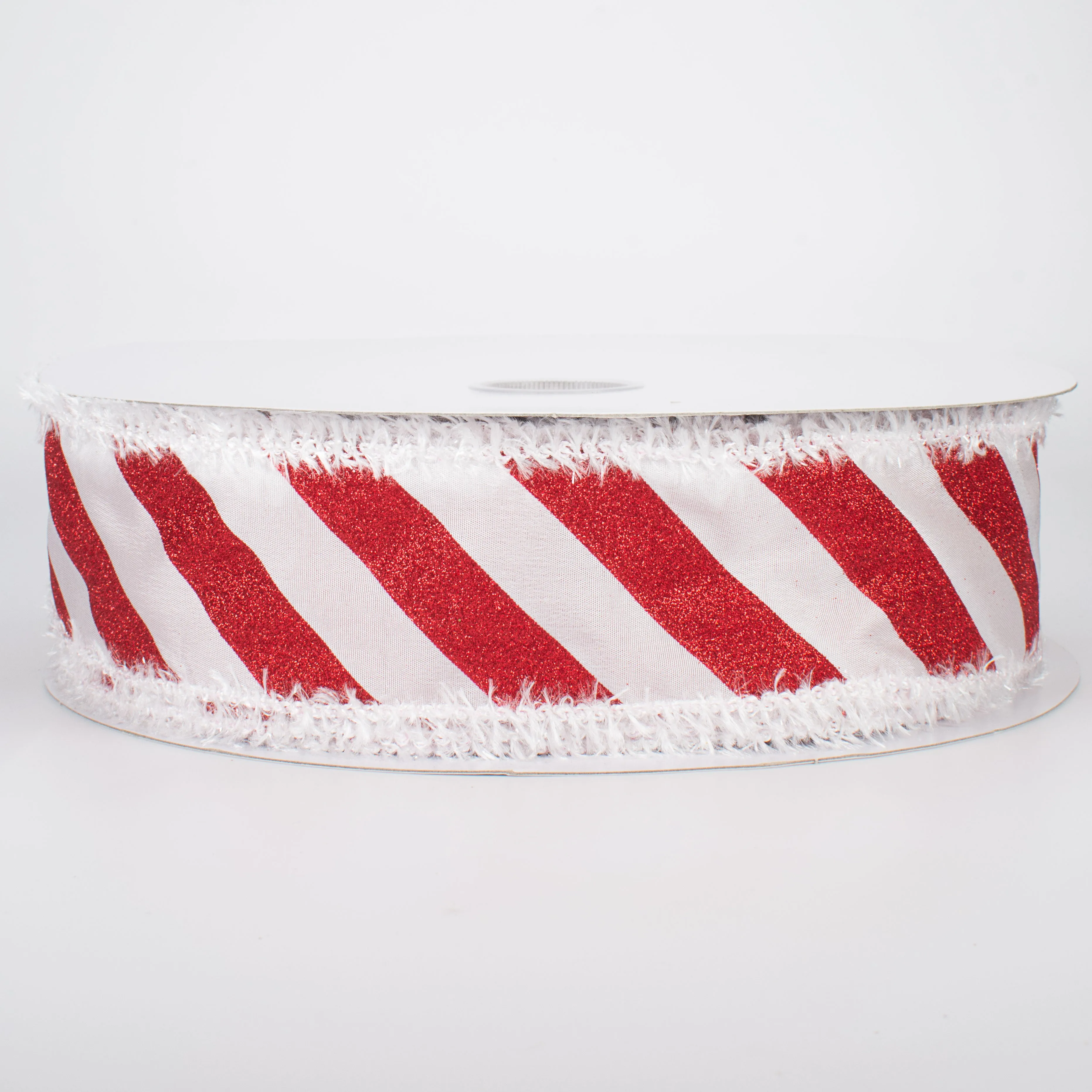 2.5" Fuzzy Edge Glittered Candy Cane Ribbon (50 Yards)