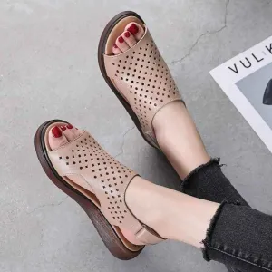 5183 - Women's Leather Low Heel Casual Shoes Sandals