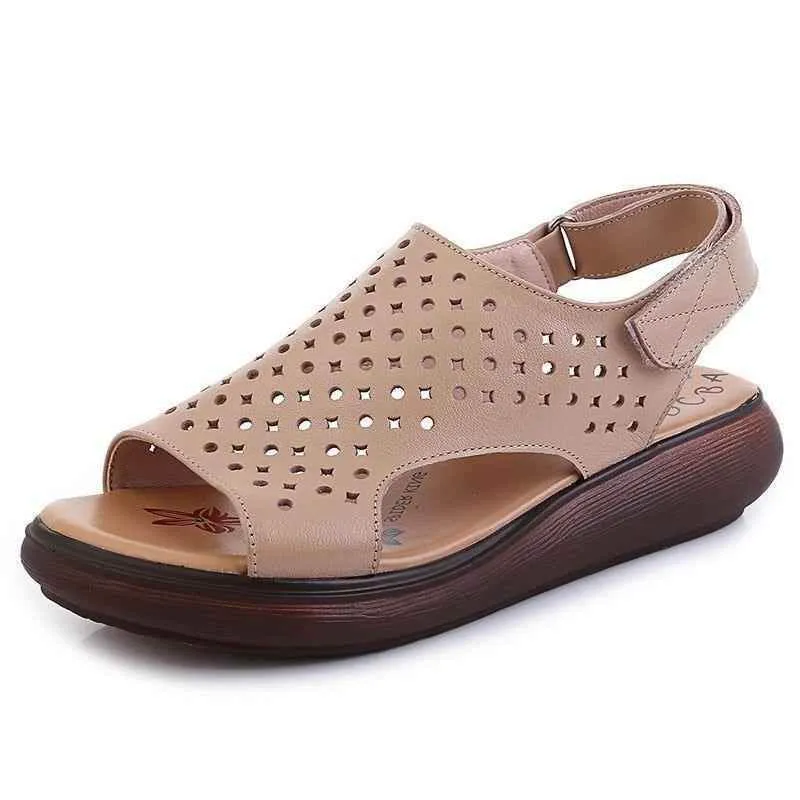 5183 - Women's Leather Low Heel Casual Shoes Sandals