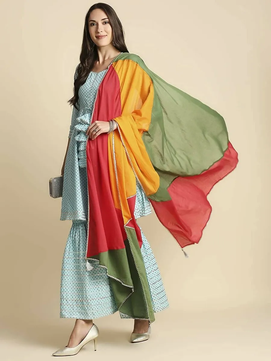 Anubhutee Women's Blue Kurta Sharara with Dupatta Set
