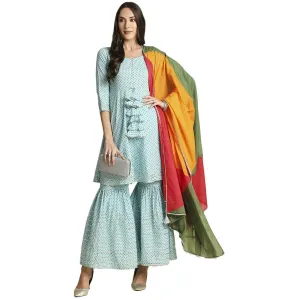 Anubhutee Women's Blue Kurta Sharara with Dupatta Set