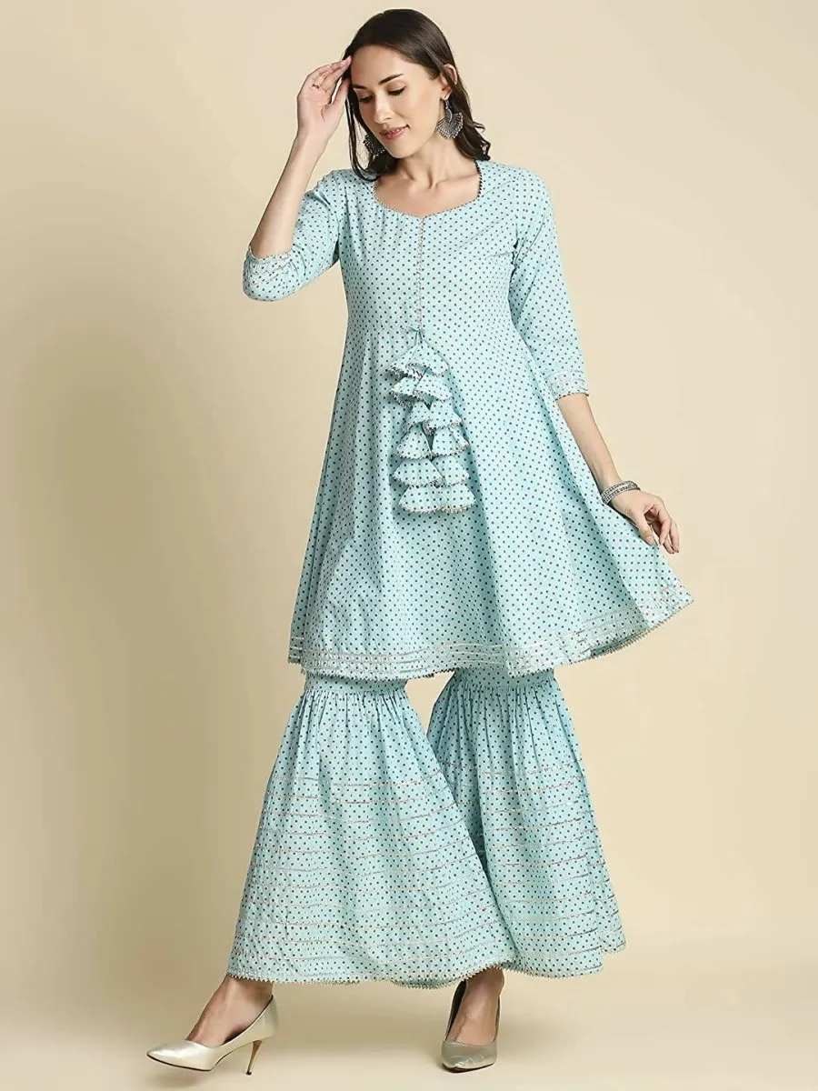 Anubhutee Women's Blue Kurta Sharara with Dupatta Set
