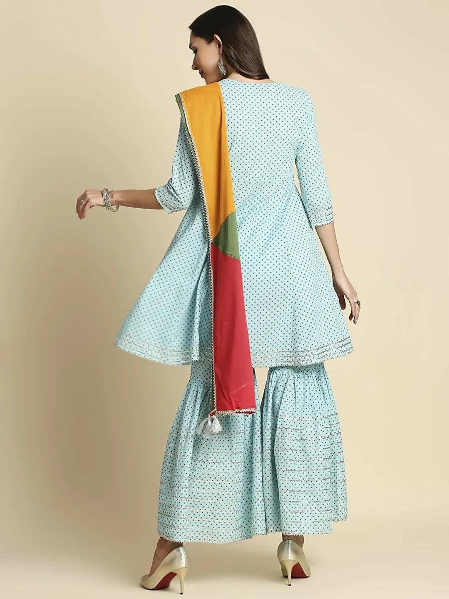 Anubhutee Women's Blue Kurta Sharara with Dupatta Set