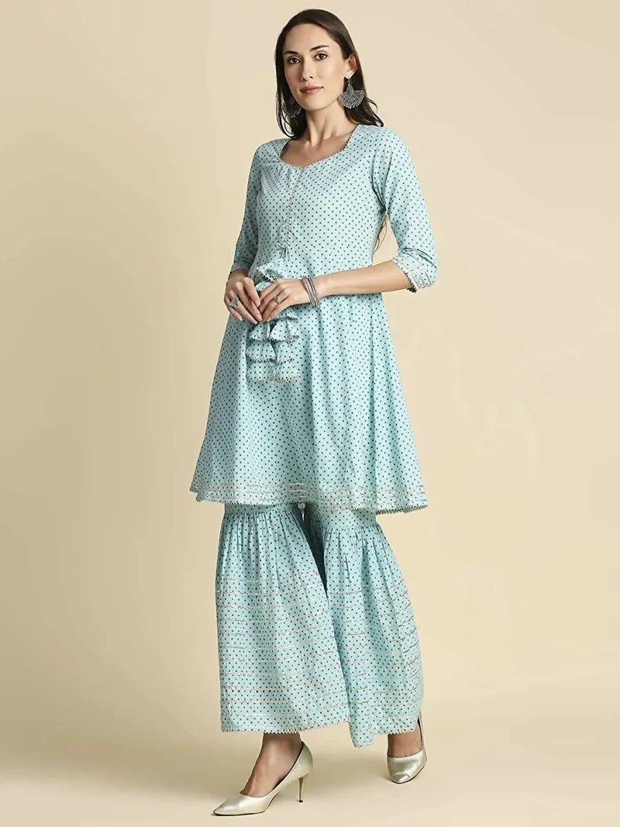 Anubhutee Women's Blue Kurta Sharara with Dupatta Set