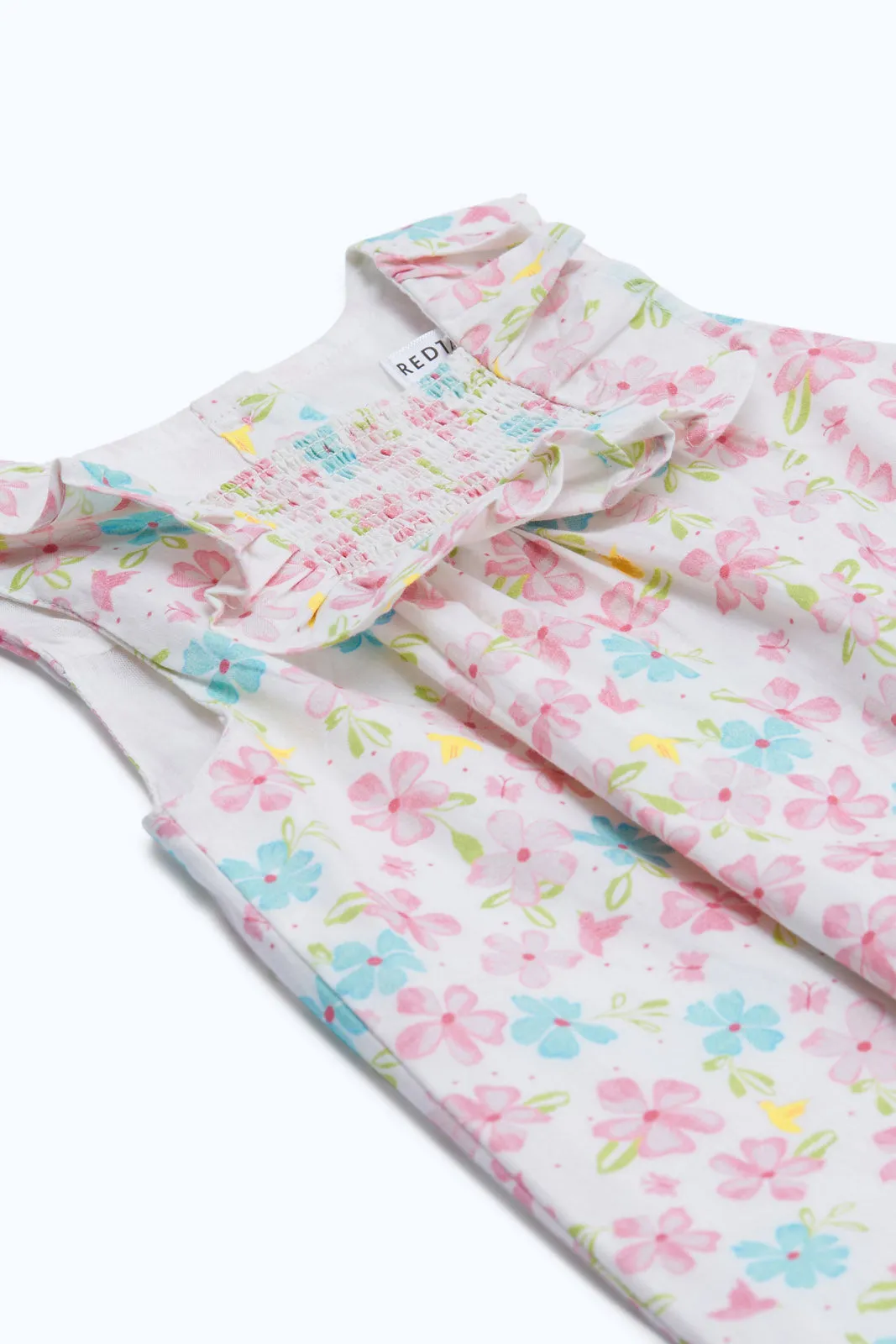 Baby Girls White Floral Printed Dress