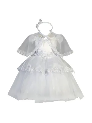 Baby Girls White Off-Shoulder Organza Overlay Glitter Tulle Baptism Dress 9M