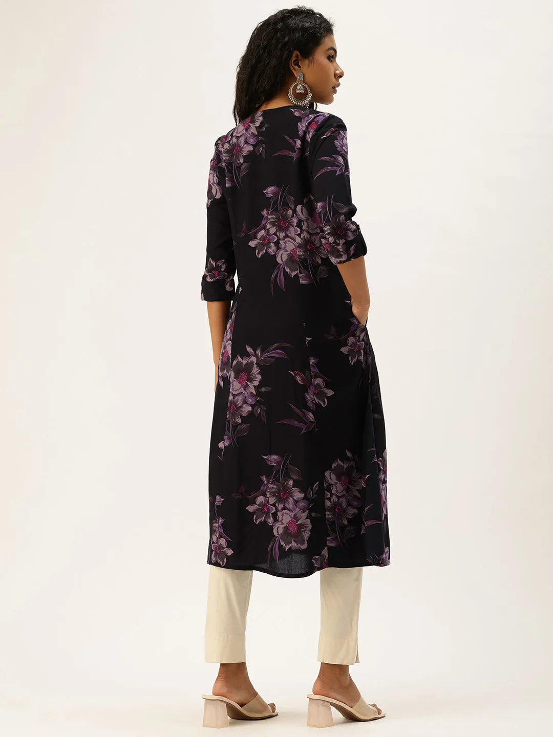 Black Floral Printed Kurta