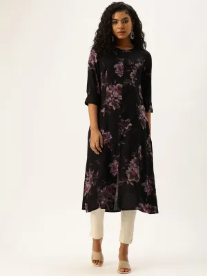 Black Floral Printed Kurta