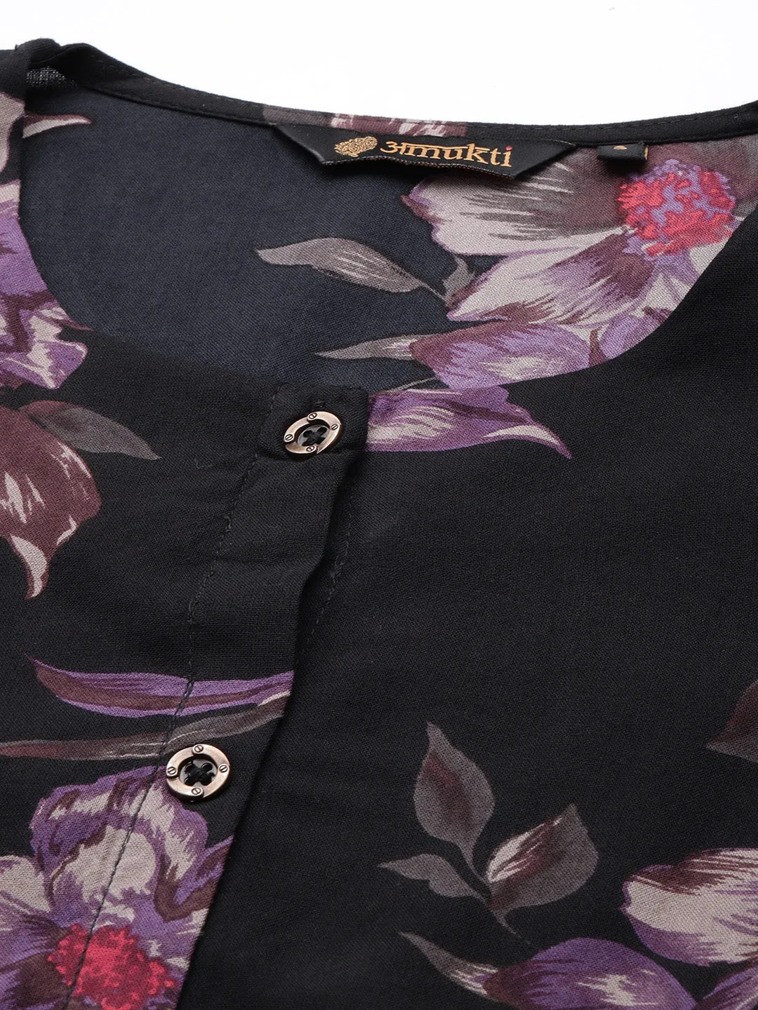 Black Floral Printed Kurta