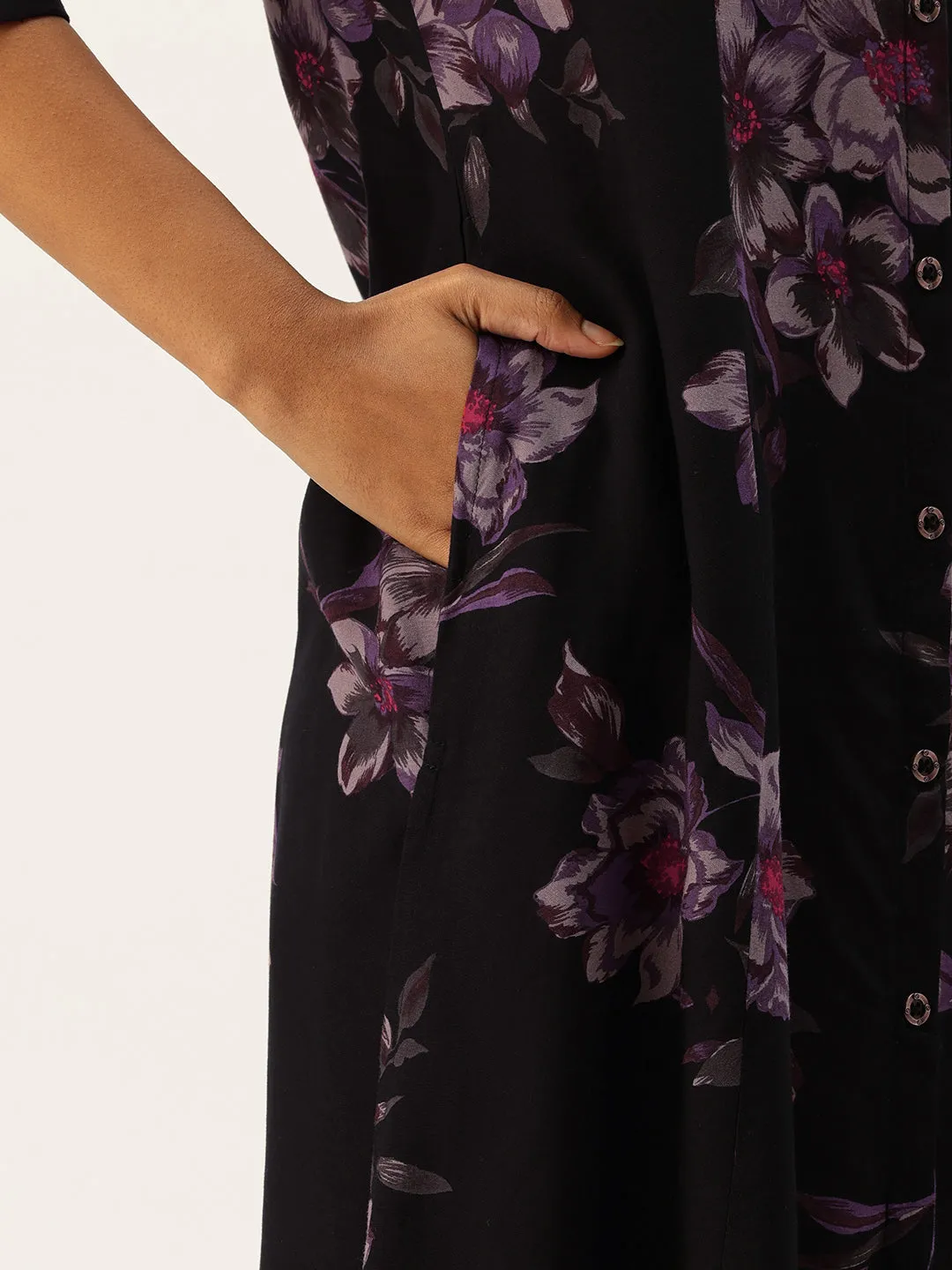 Black Floral Printed Kurta