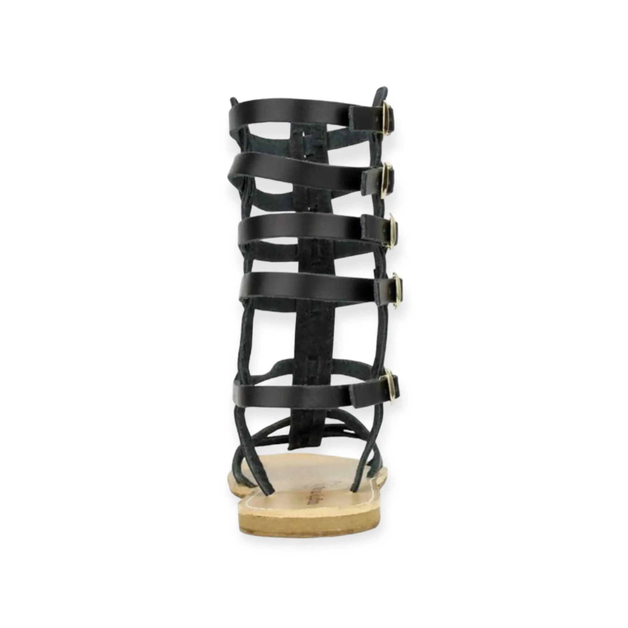 Black Leather Tall Ankle Gladiator Sandals