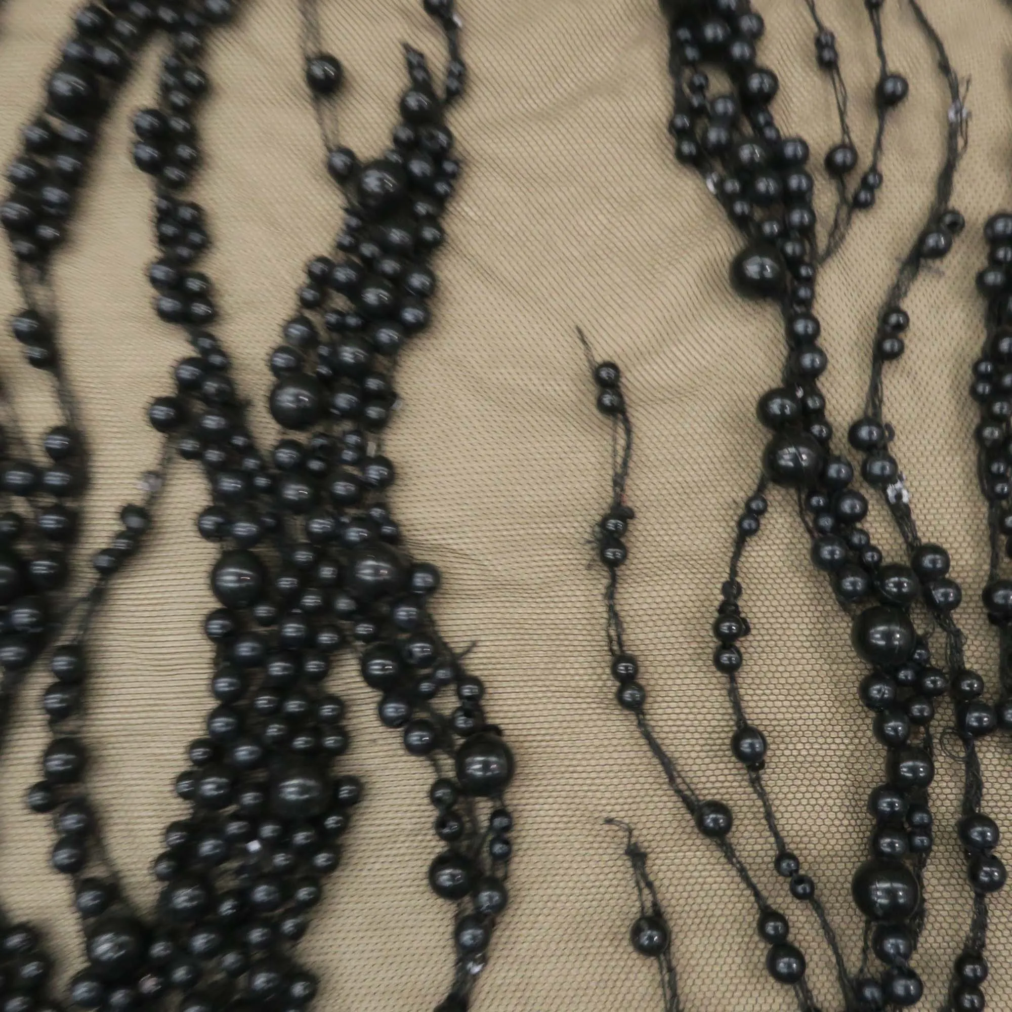 Black Pearl Design Embroidered Tulle Fabric