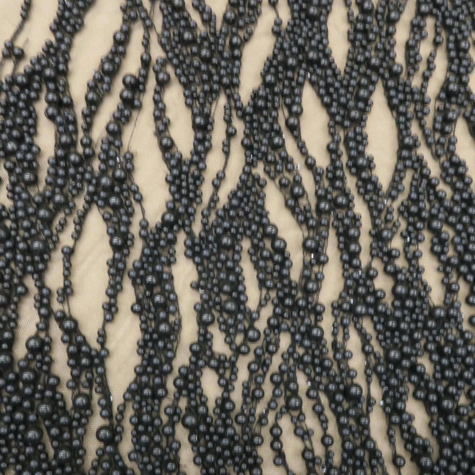 Black Pearl Design Embroidered Tulle Fabric