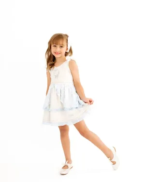 Blessed Assurance Wheat and Baby Blue Embroidered Lace Detail Dress