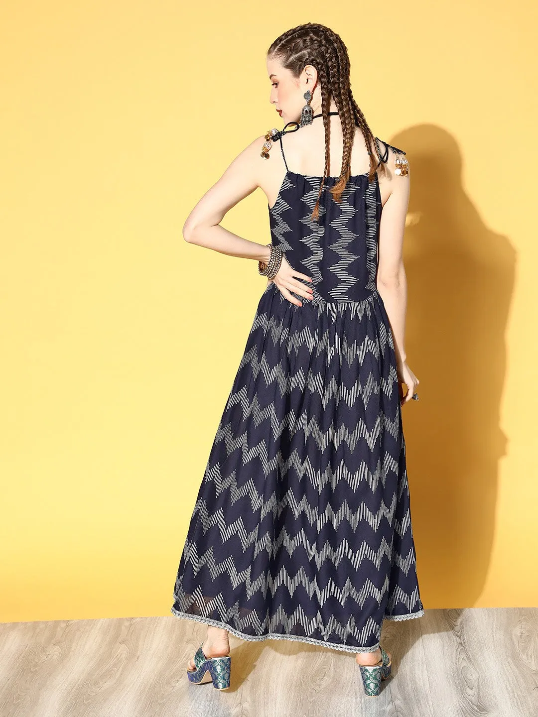 Blue Harmony Geometric Maxi Dress