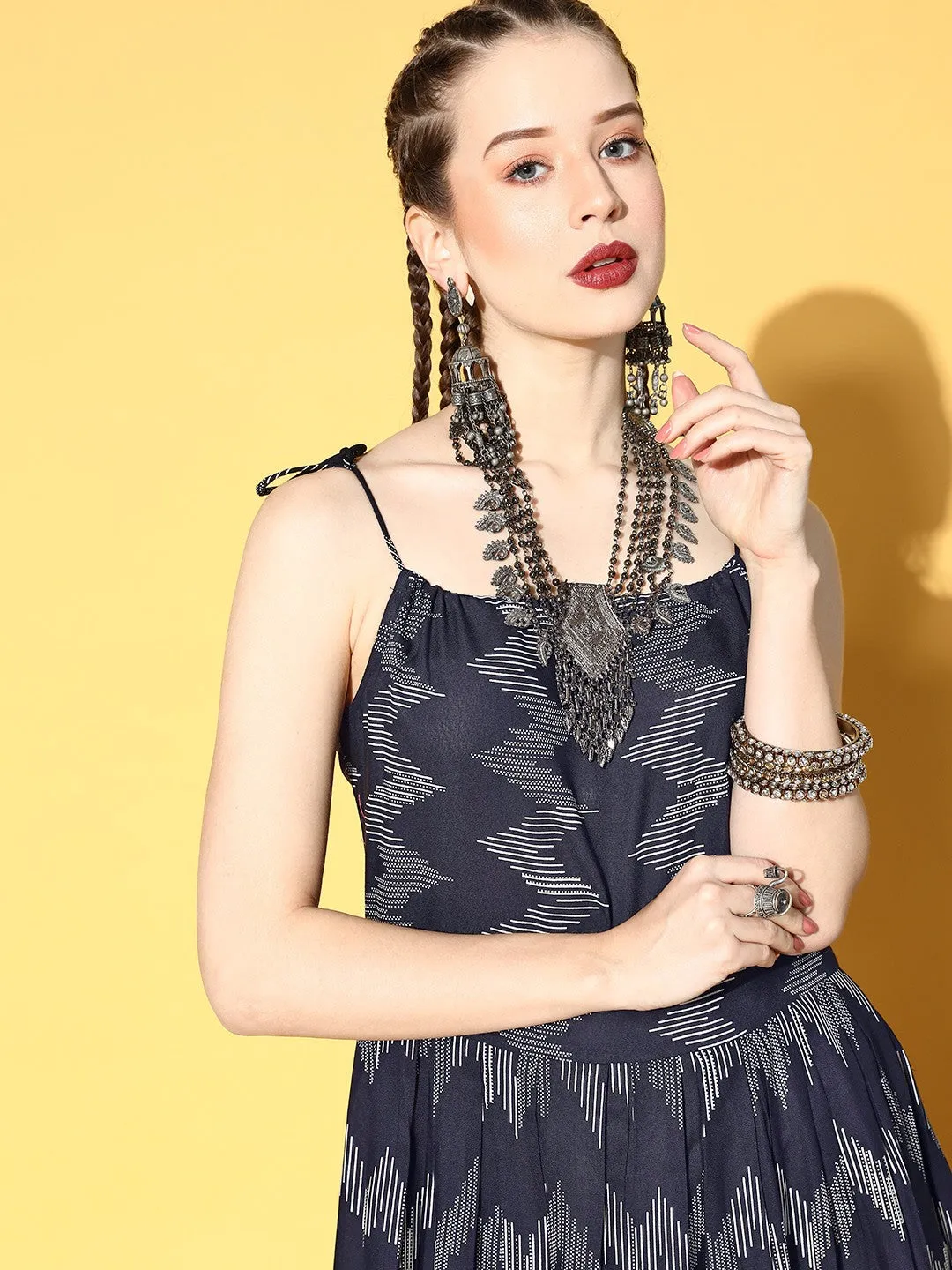Blue Harmony Geometric Maxi Dress