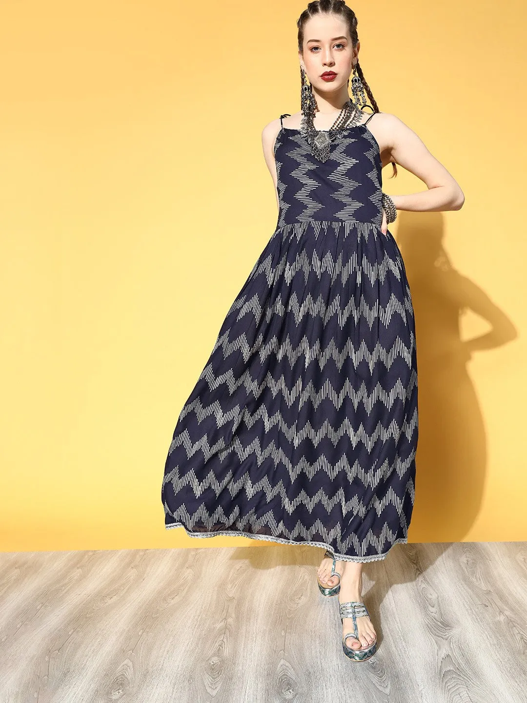 Blue Harmony Geometric Maxi Dress