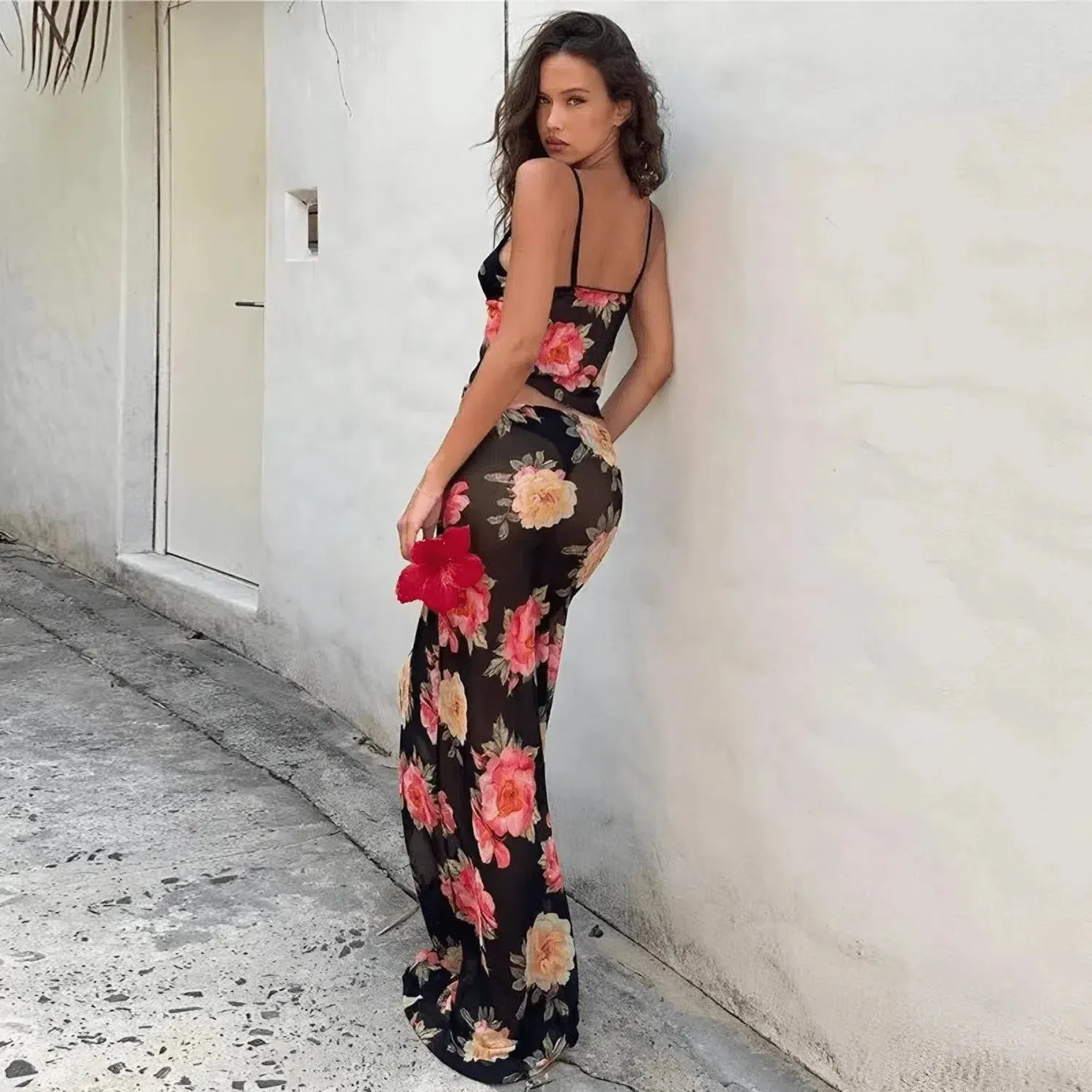 Ébène Élancée Set – Floral print – Flowing maxi skirt