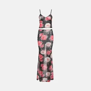 Ébène Élancée Set – Floral print – Flowing maxi skirt