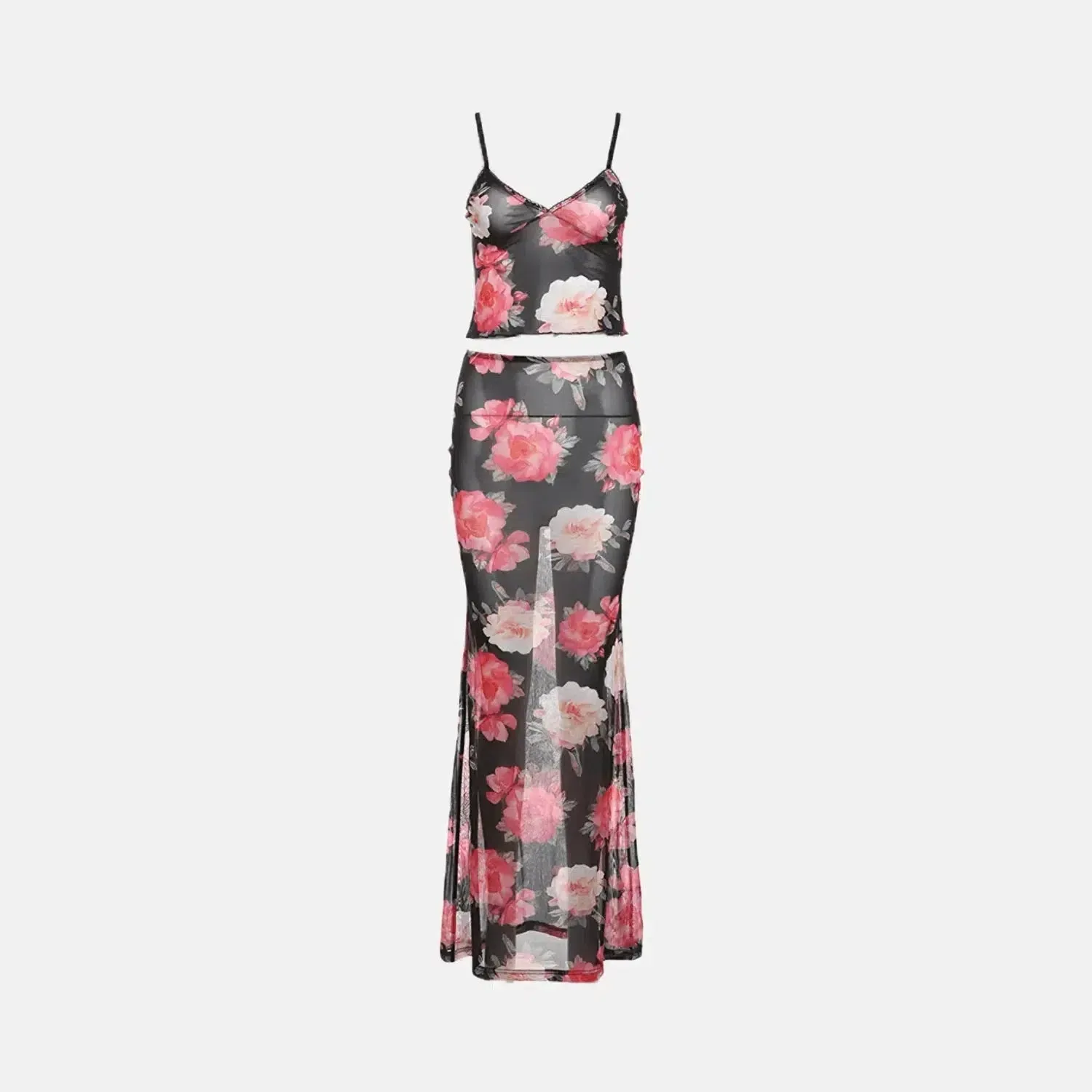 Ébène Élancée Set – Floral print – Flowing maxi skirt