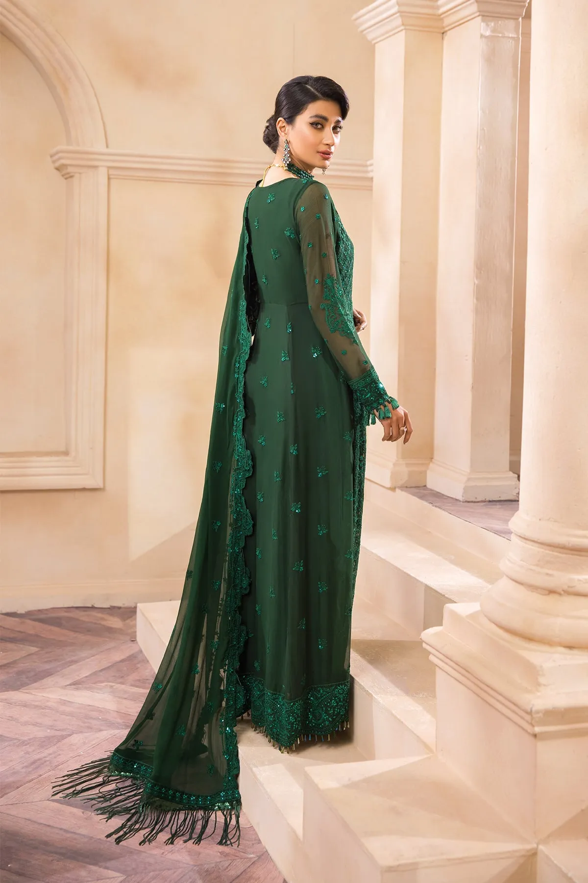 Bottle Green Pakistani Dress with Embroidery #PF442