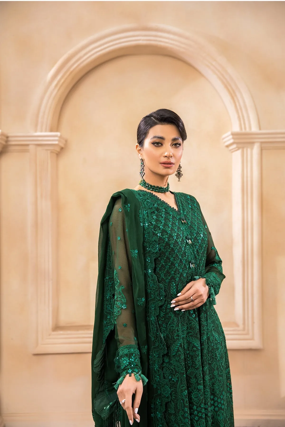 Bottle Green Pakistani Dress with Embroidery #PF442