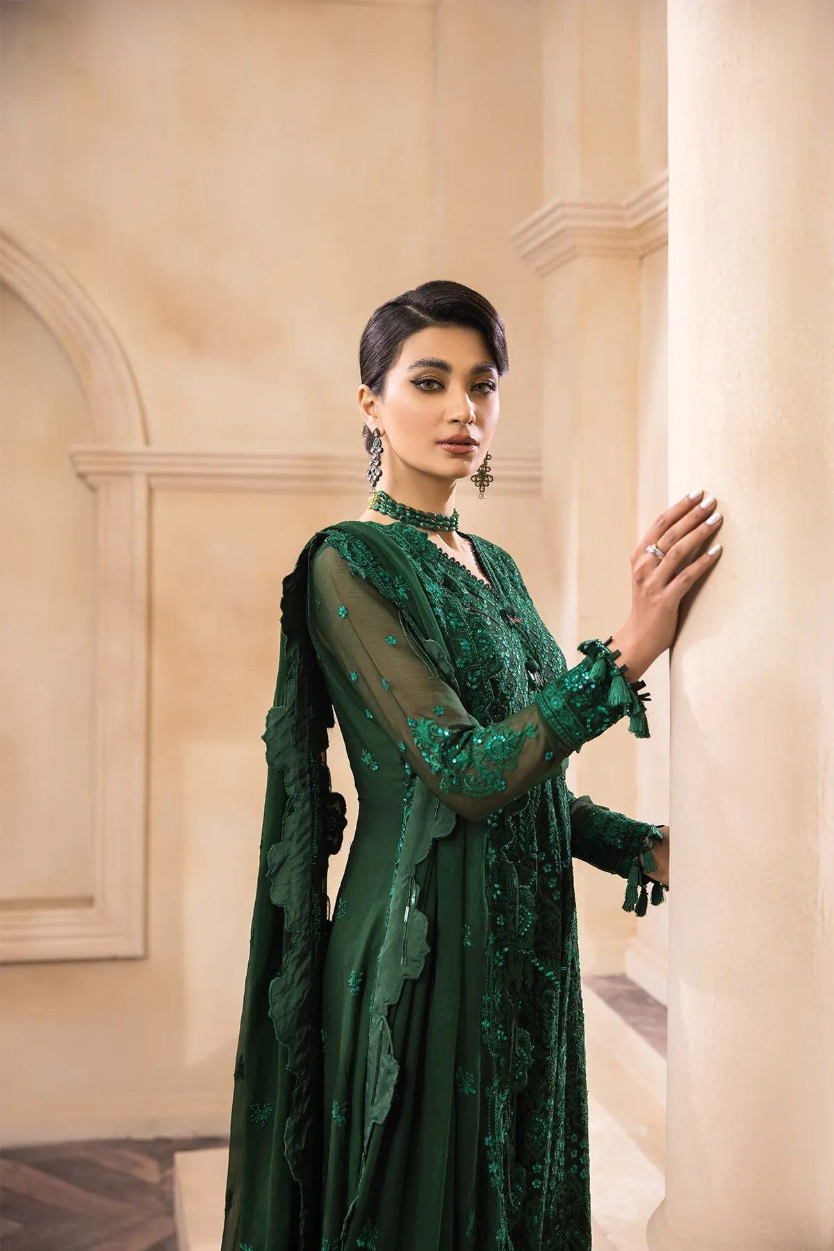 Bottle Green Pakistani Dress with Embroidery #PF442