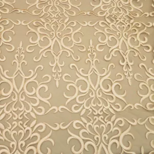 Brown Abstract Embroidered Tulle Fabric