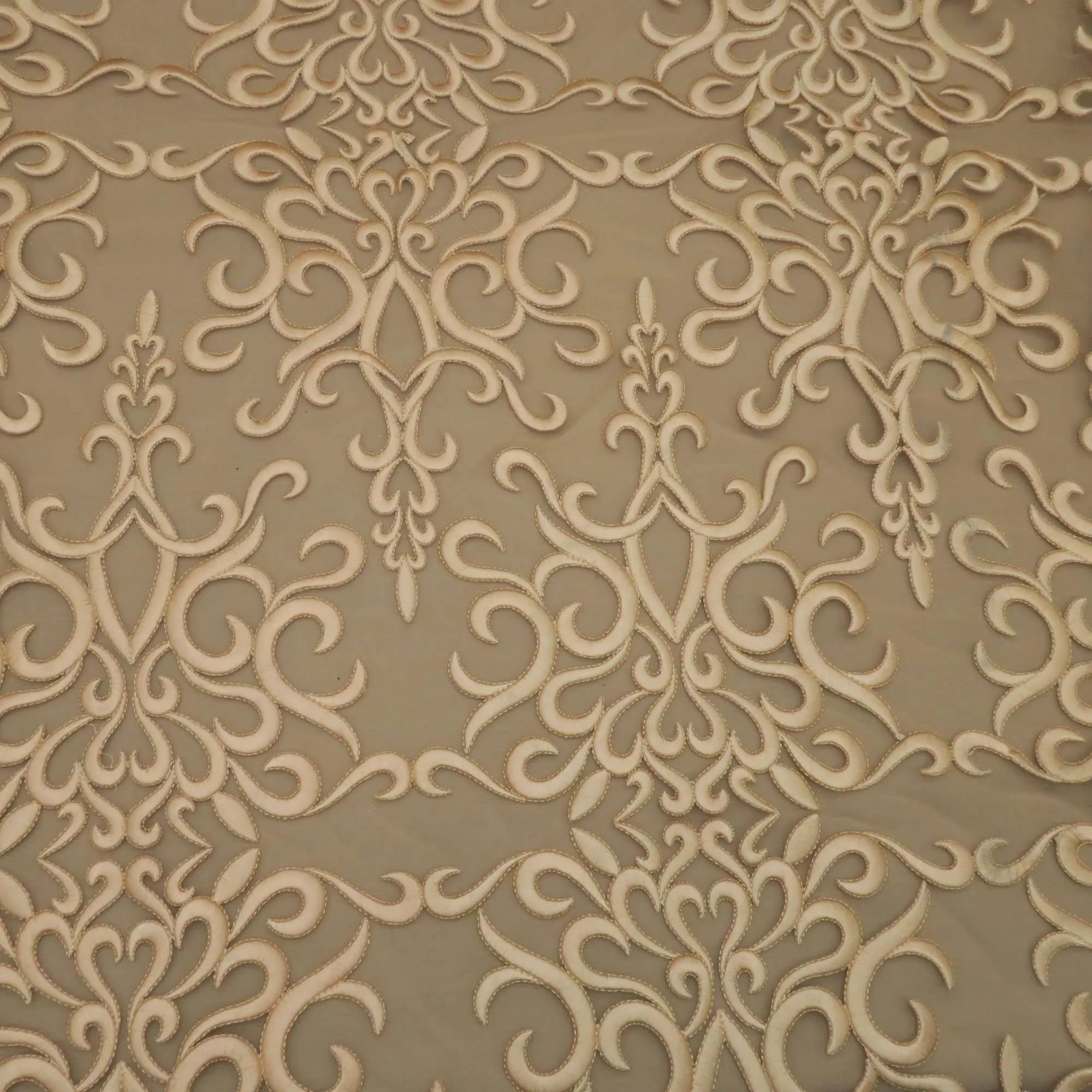 Brown Abstract Embroidered Tulle Fabric