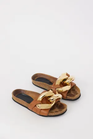 Brown & Gold Chain Leather Sandal