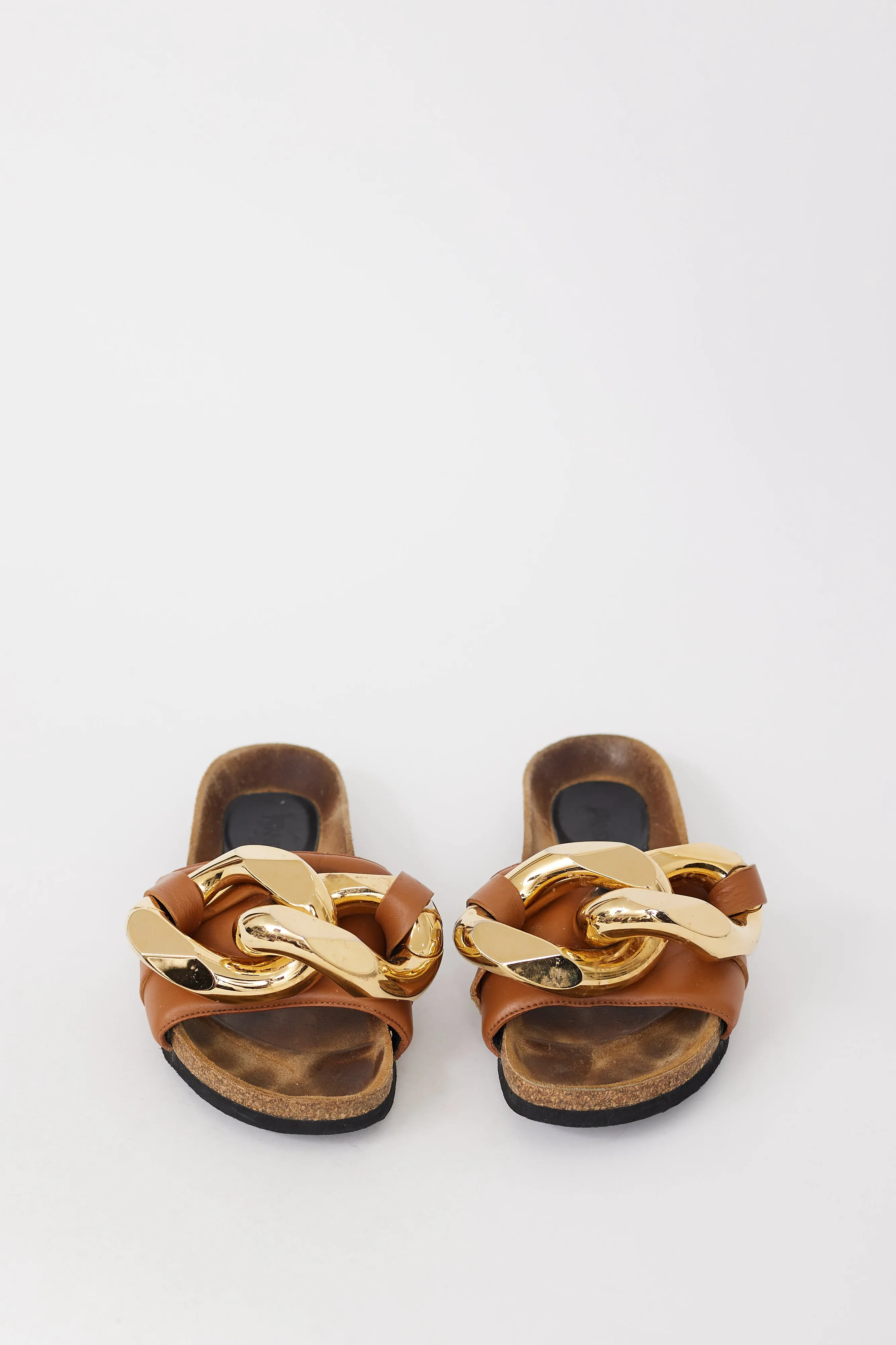 Brown & Gold Chain Leather Sandal