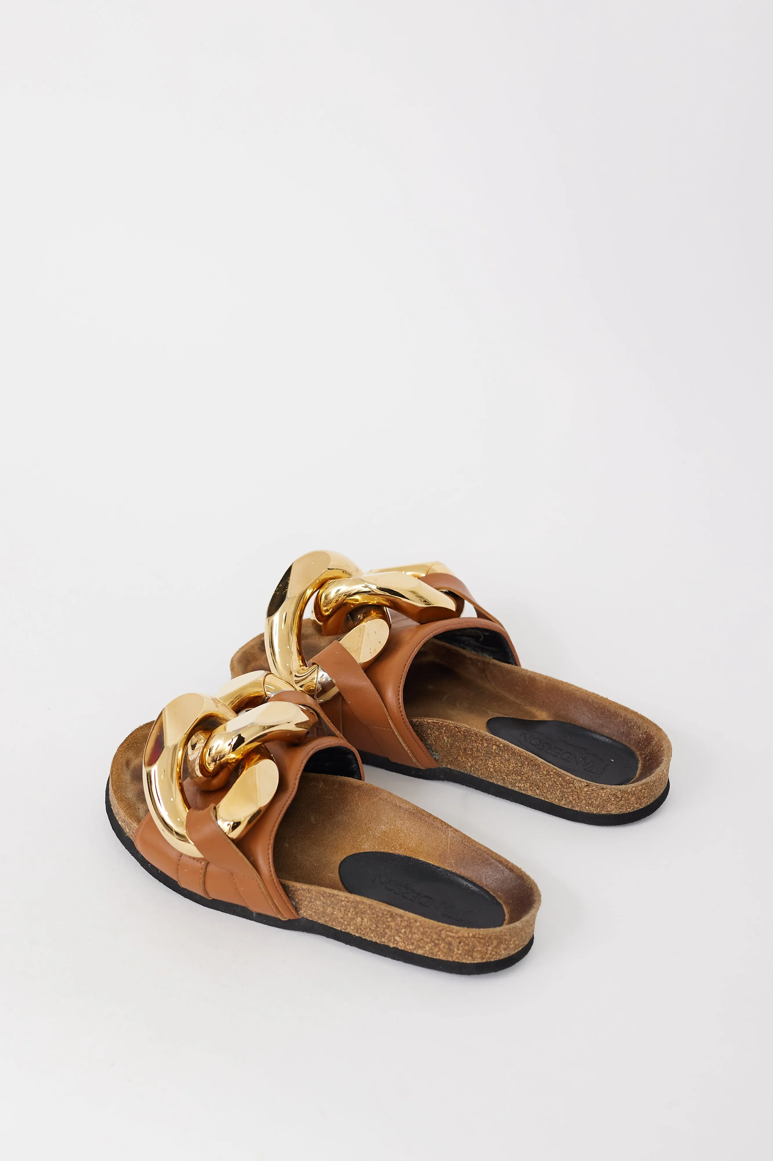 Brown & Gold Chain Leather Sandal