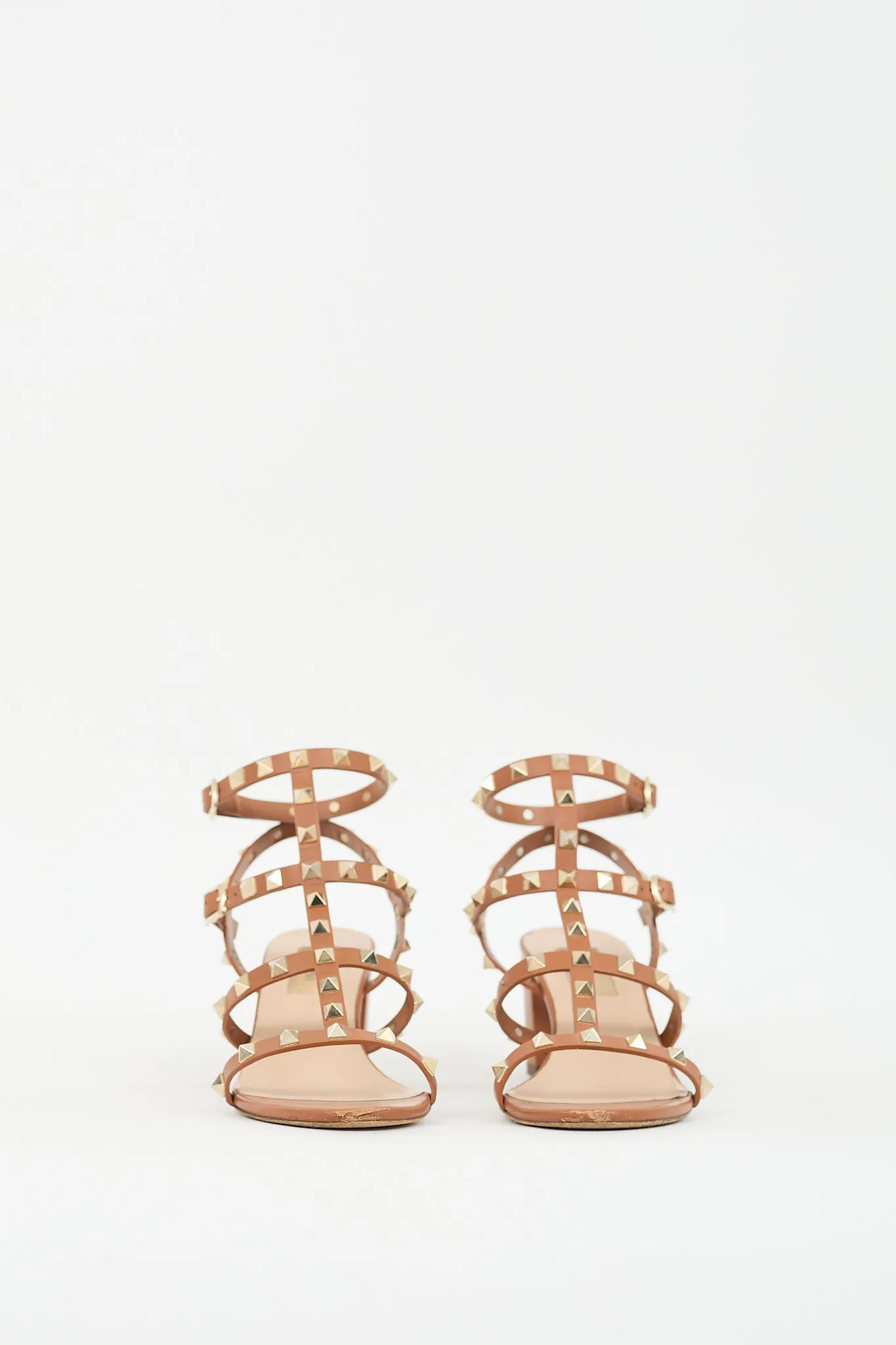 Brown Leather Caged Rockstud Sandal