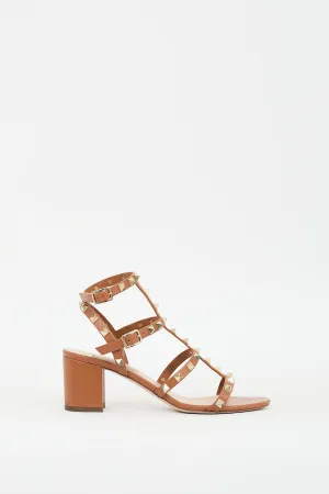 Brown Leather Caged Rockstud Sandal