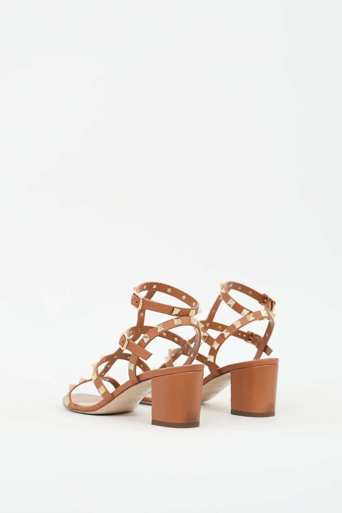 Brown Leather Caged Rockstud Sandal