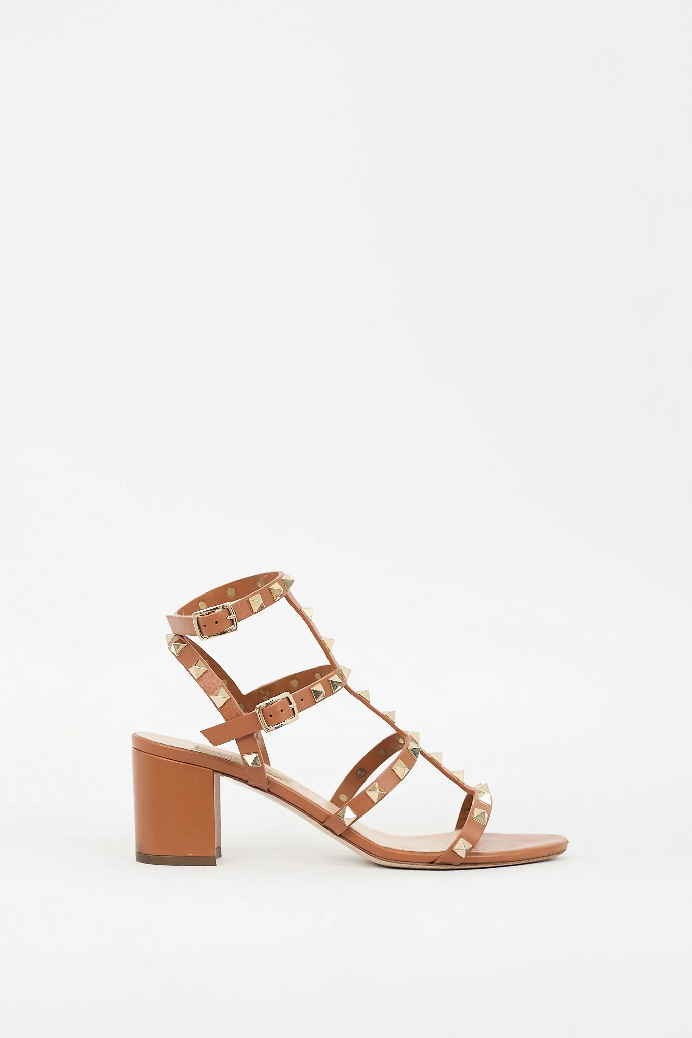 Brown Leather Caged Rockstud Sandal