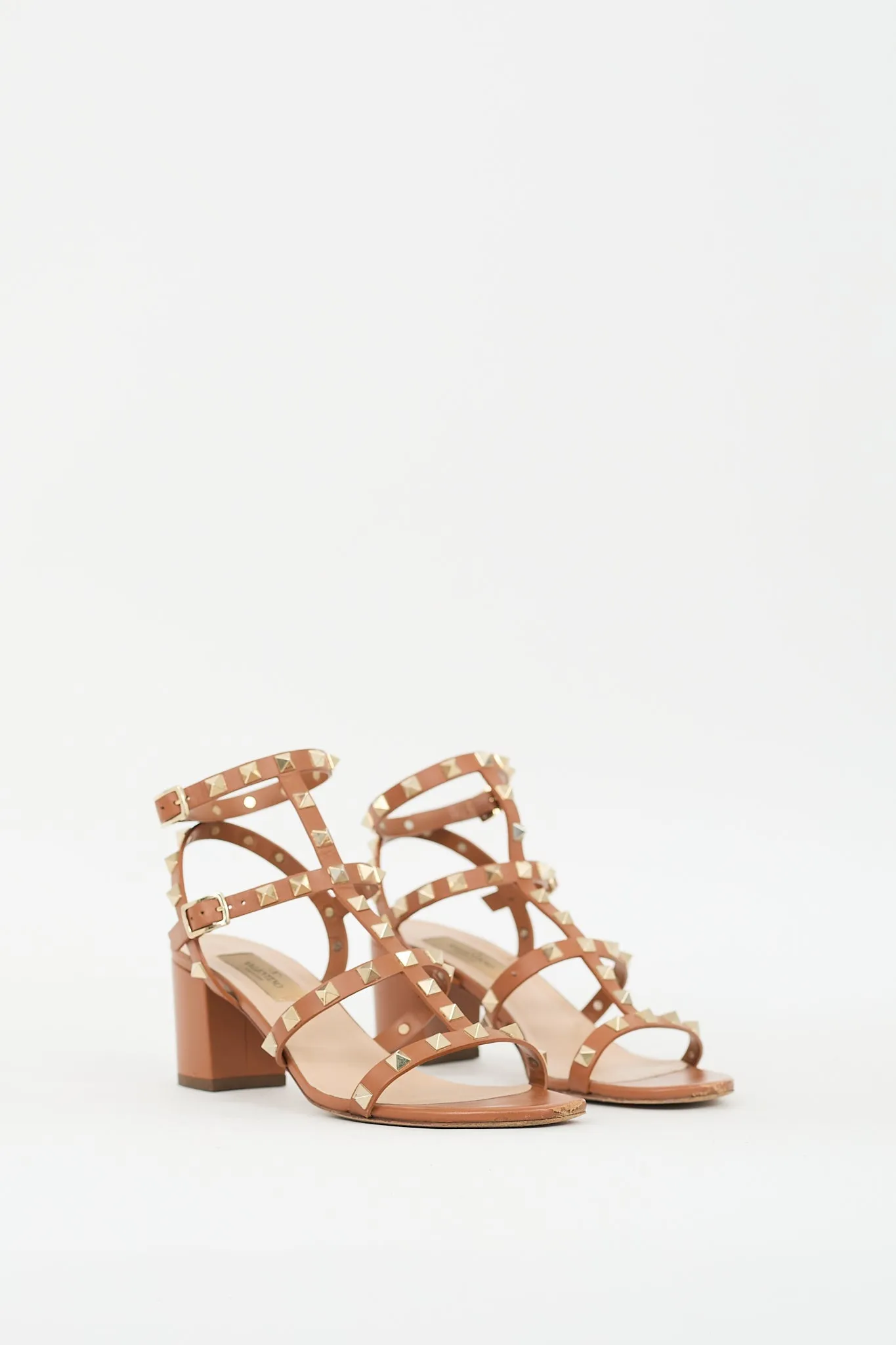 Brown Leather Caged Rockstud Sandal