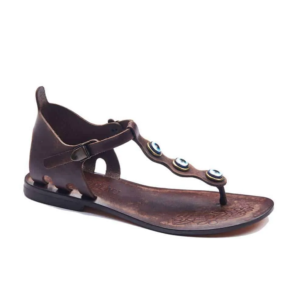 Brown Leather Thong Sandals For Womens