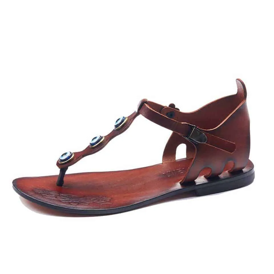 Brown Leather Thong Sandals For Womens