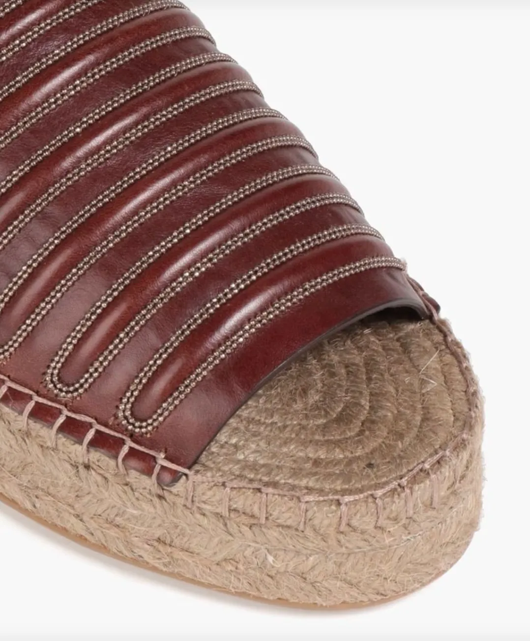 Brunello Cucinelli Leather Brown Detailed Sandal Slides Women's Slippers