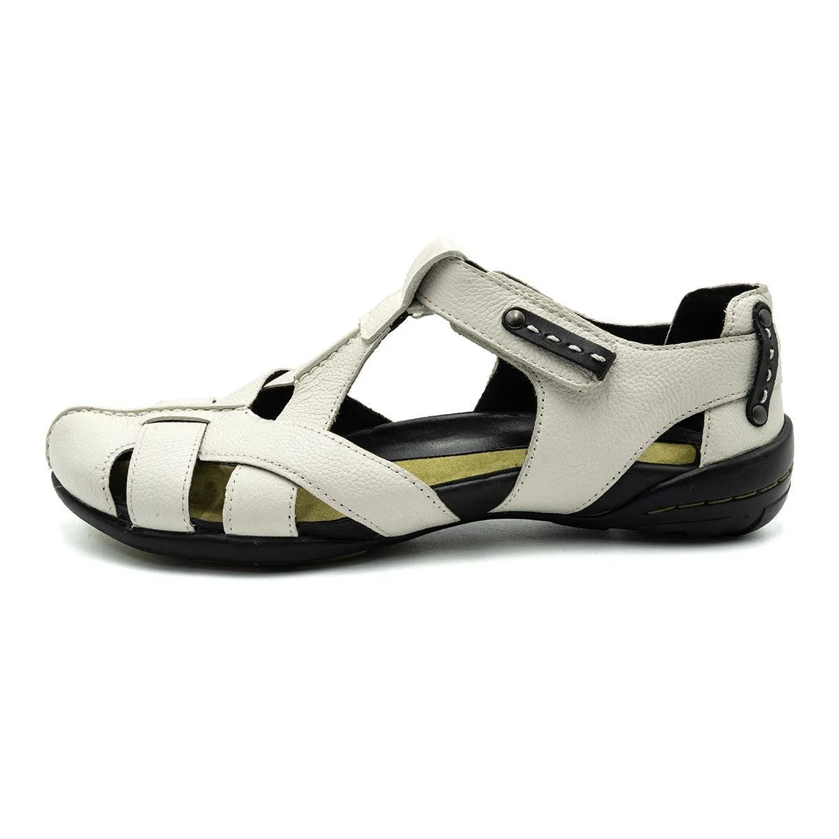 Camel Active Tbar Flat Sandals Leather White Colour For Women