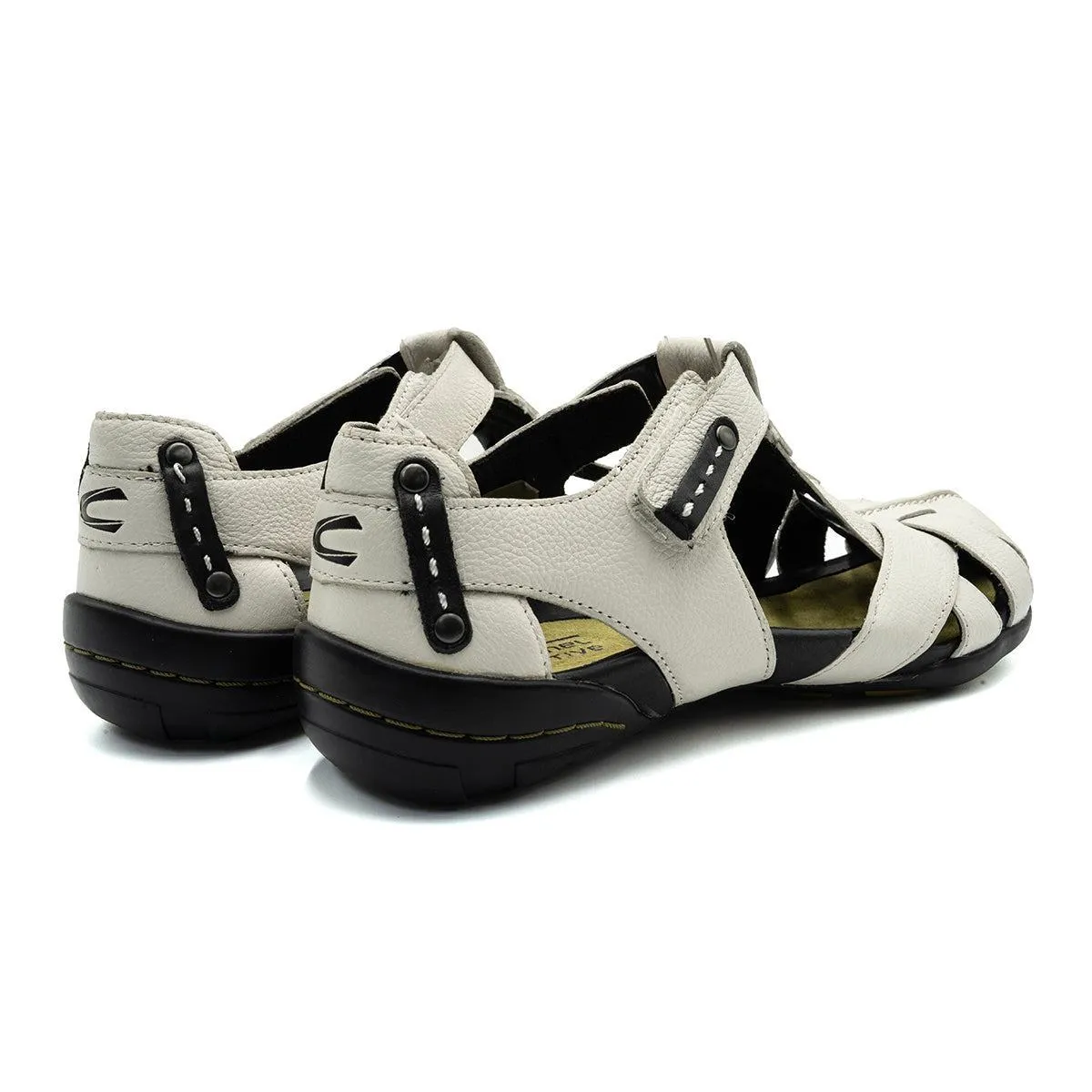 Camel Active Tbar Flat Sandals Leather White Colour For Women