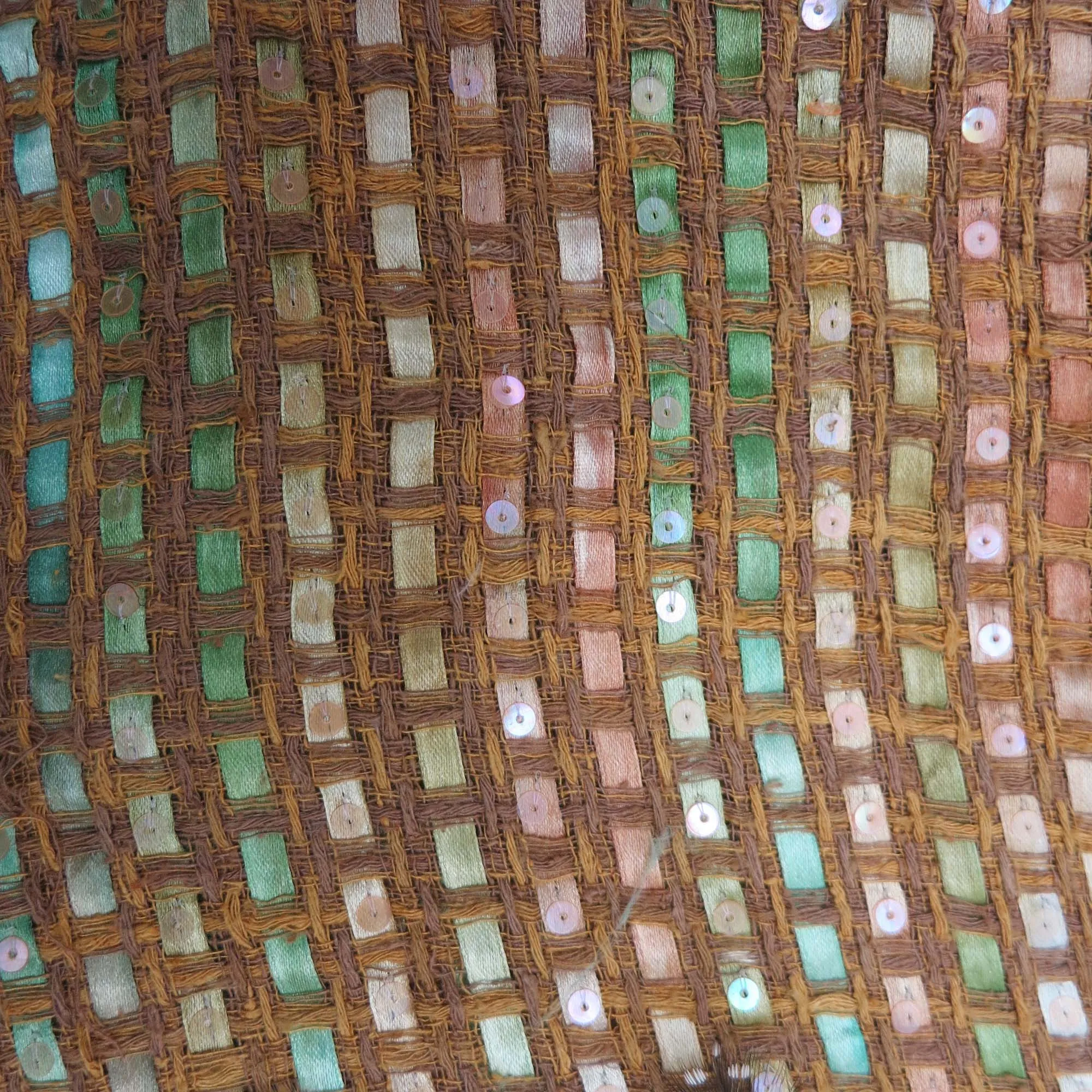 Camel Woven with Feathers and Sequin Embroidered Fabric