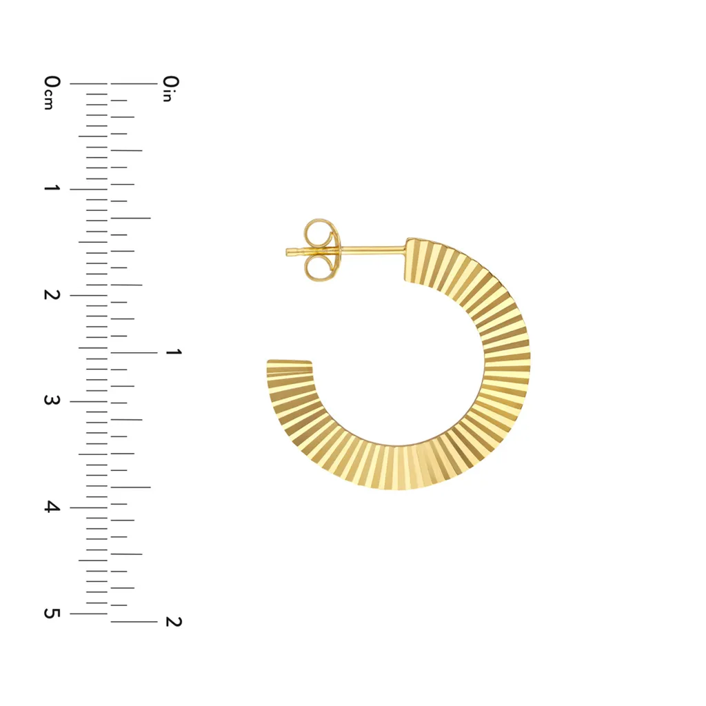 Chunky Gold Radiant Design Round Hoop Earrings | Genuine 14K Yellow Gold